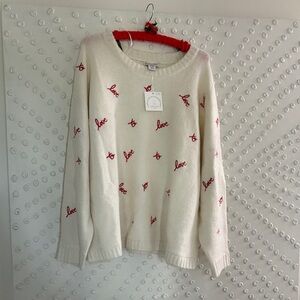 Women's White Sweater with Red Accents